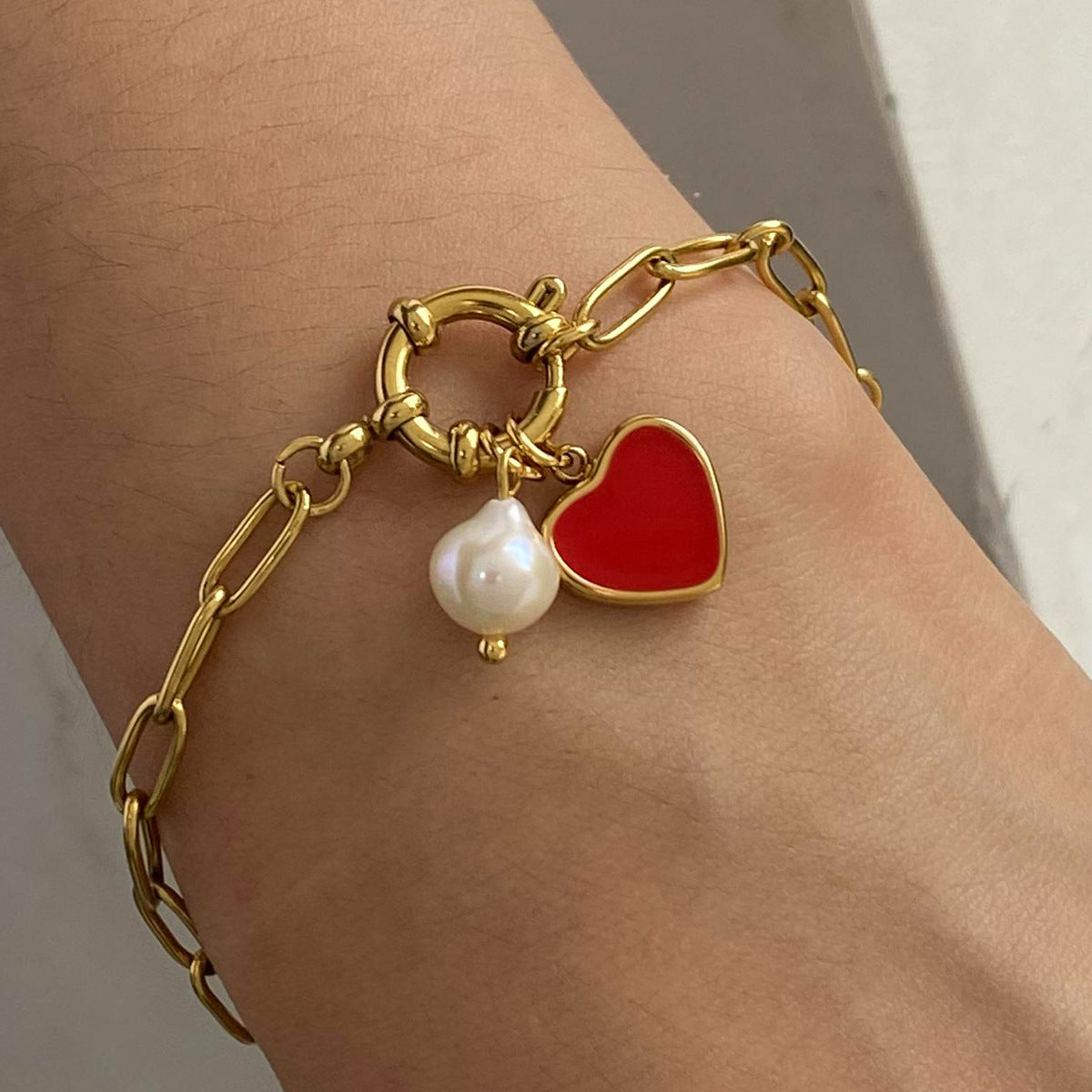 Nerissa Heart Chain Pearl Bracelet