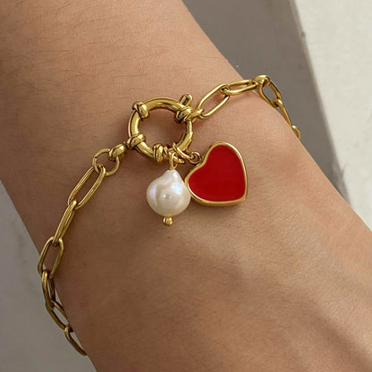 Nerissa Heart Chain Pearl Bracelet