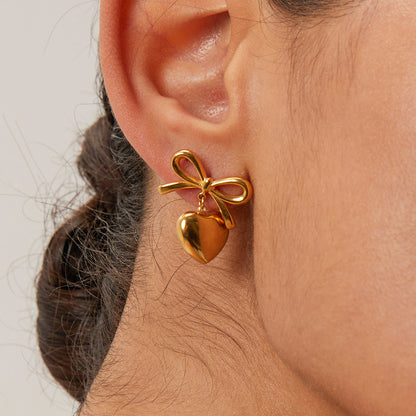 Rowanne French Knot Gold Heart Earrings