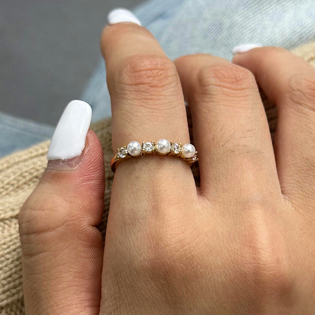 Keisha Diamond Pearl Ring