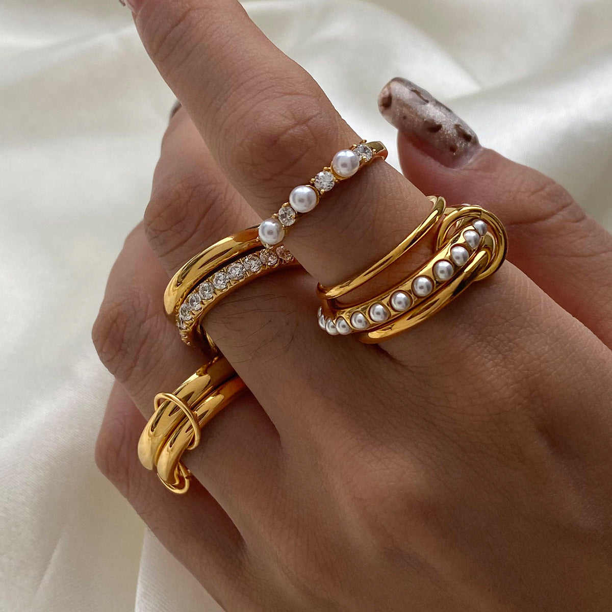 Mikayla Stacked Freshwater Pearl Ring