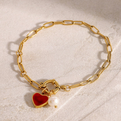 Nerissa Heart Chain Pearl Bracelet